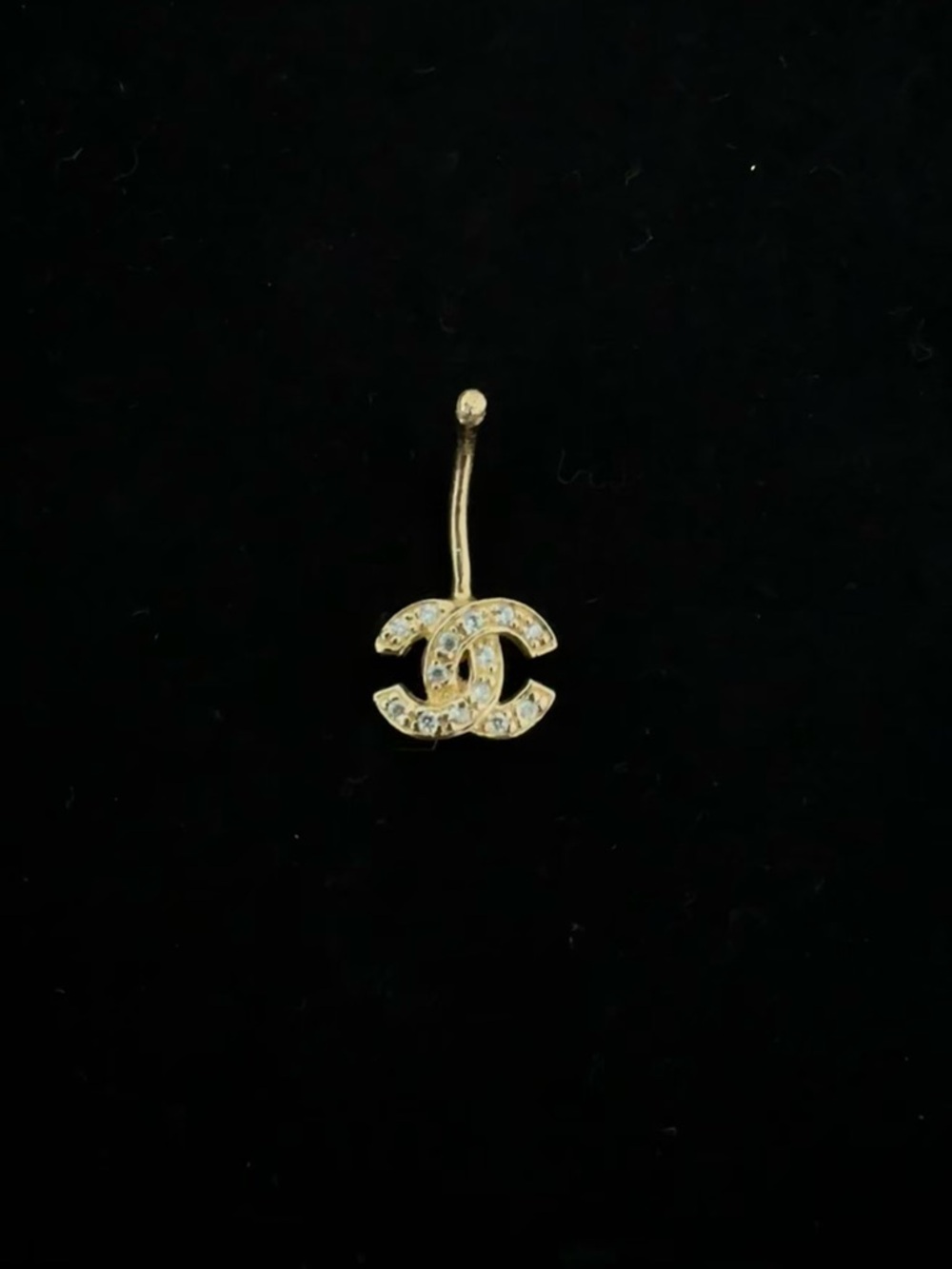 24k Solid Gold Crystal Interlocking CC Logo Belly Ring